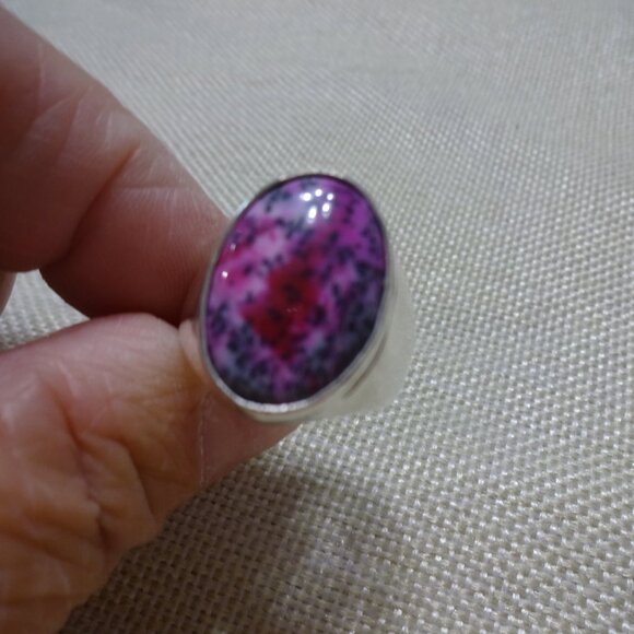 Beautiful PINK DENDRITE OPAL Handmade Sterling 925 Size 9.5 #507C - Picture 3 of 3